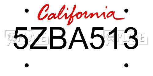 5ZBA513 California License Plate