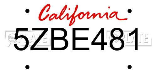 5ZBE481 California License Plate