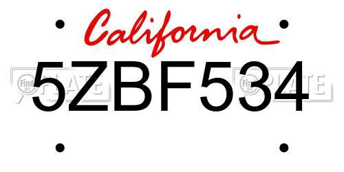 5ZBF534 California License Plate