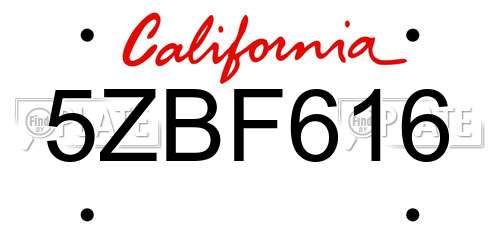 5ZBF616 California License Plate