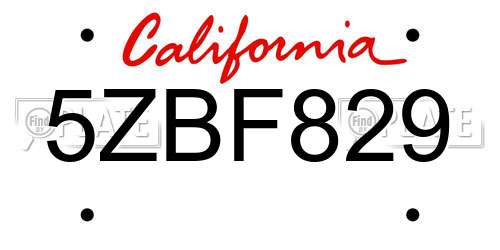 5ZBF829 California License Plate