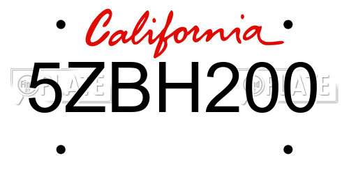 5ZBH200 California License Plate