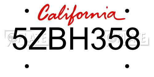 5ZBH358 California License Plate