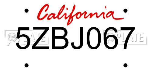 5ZBJ067 California License Plate