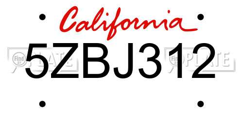 5ZBJ312 California License Plate