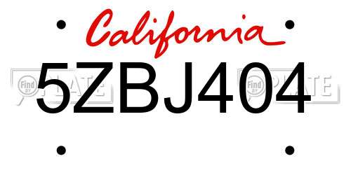 5ZBJ404 California License Plate
