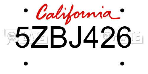 5ZBJ426 California License Plate