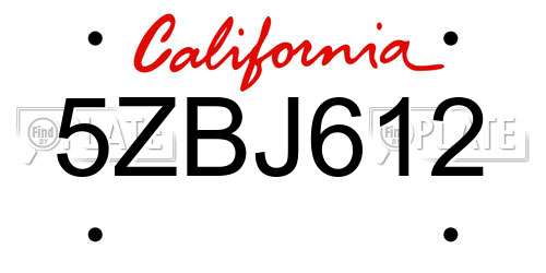 5ZBJ612 California License Plate