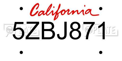 5ZBJ871 California License Plate