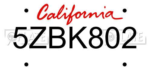 5ZBK802 California License Plate