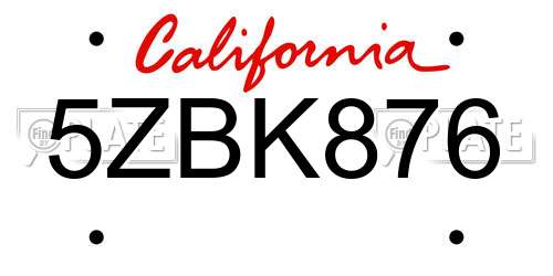 5ZBK876 California License Plate