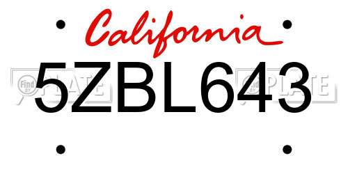 5ZBL643 California License Plate