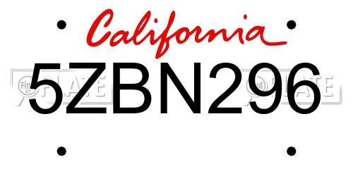 5ZBN296 California License Plate