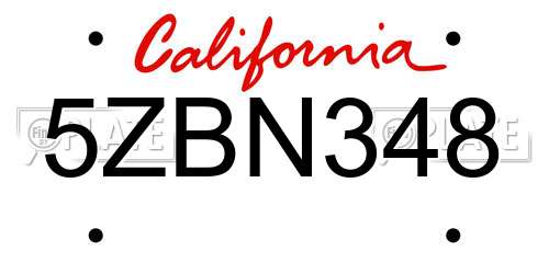 5ZBN348 California License Plate