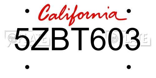 5ZBT603 California License Plate