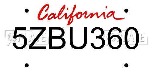 5ZBU360 California License Plate