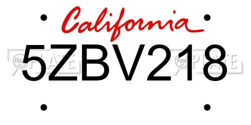 5ZBV218 California License Plate