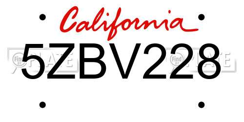 5ZBV228 California License Plate