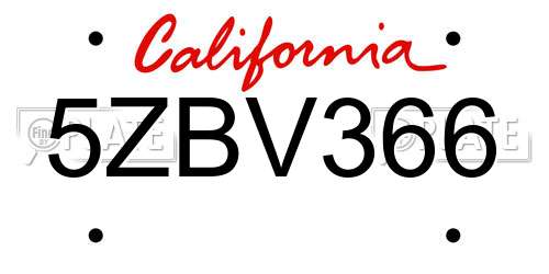 5ZBV366 California License Plate