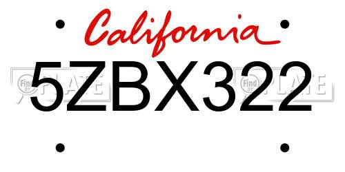 5ZBX322 California License Plate