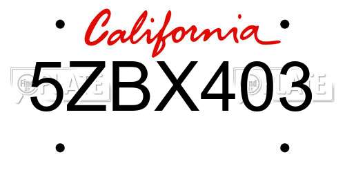 5ZBX403 California License Plate