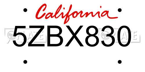 5ZBX830 California License Plate