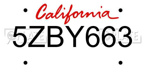 5ZBY663 California License Plate