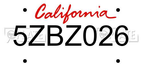 5ZBZ026 California License Plate