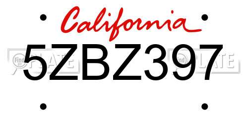 5ZBZ397 California License Plate