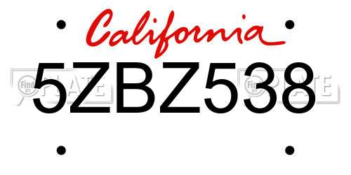 5ZBZ538 California License Plate