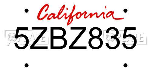 5ZBZ835 California License Plate