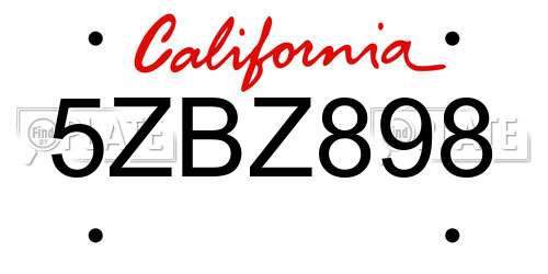 5ZBZ898 California License Plate