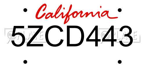 5ZCD443 California License Plate