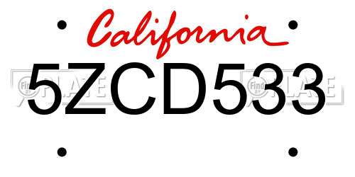 5ZCD533 California License Plate