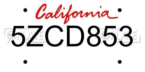 5ZCD853 California License Plate