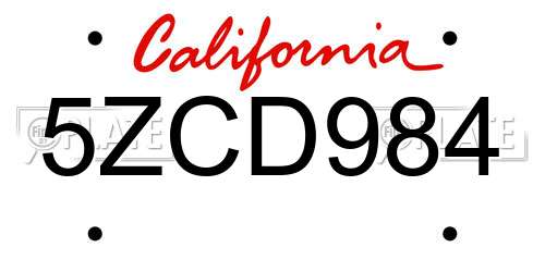 5ZCD984 California License Plate