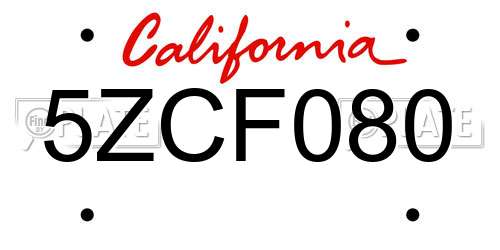5ZCF080 California License Plate