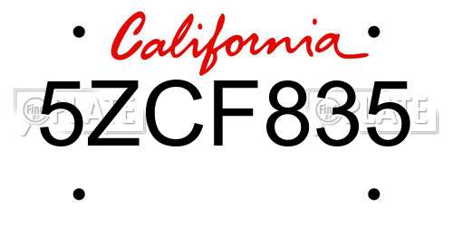 5ZCF835 California License Plate