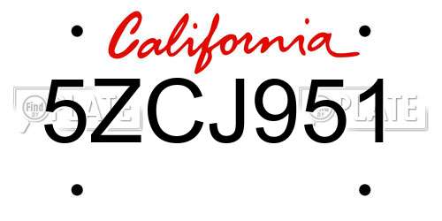 5ZCJ951 California License Plate