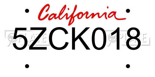 5ZCK018 California License Plate