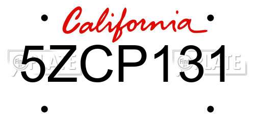 5ZCP131 California License Plate