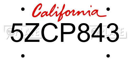 5ZCP843 California License Plate