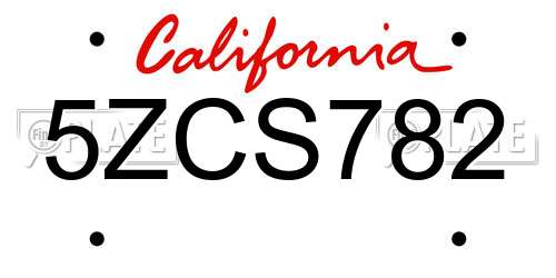 5ZCS782 California License Plate