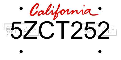 5ZCT252 California License Plate