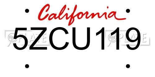 5ZCU119 California License Plate