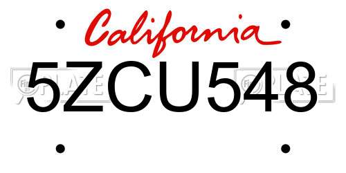 5ZCU548 California License Plate