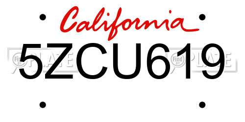 5ZCU619 California License Plate
