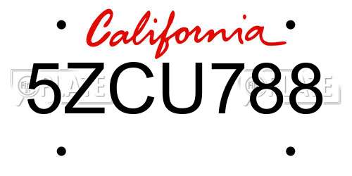 5ZCU788 California License Plate