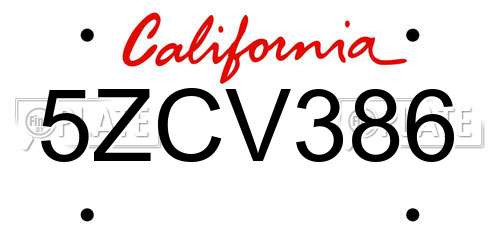 5ZCV386 California License Plate