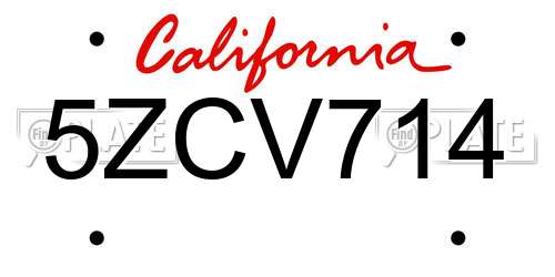 5ZCV714 California License Plate